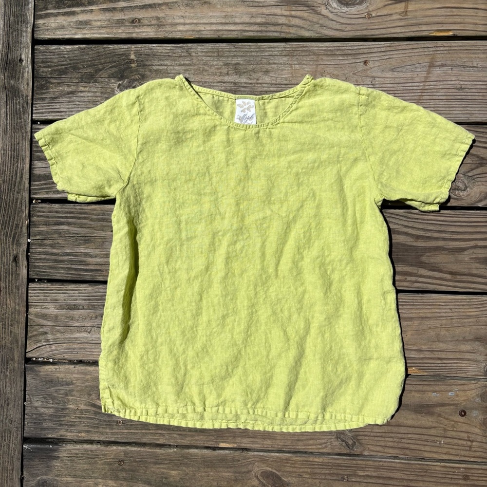 Match Point Lime Green 100% Linen Shirt